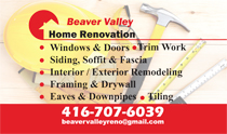 Beaver Valley Home Renovation Business Cards