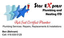 Star eXpress Plumbing and Heating LTD Business Cards